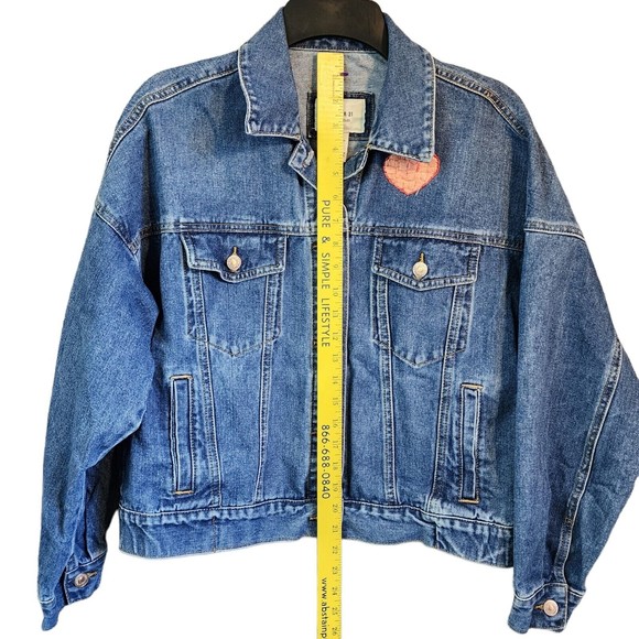 Forever 21 Denim Jean Jacket Embroidered Peach Festival Boho Mod Size S - Picture 8 of 9